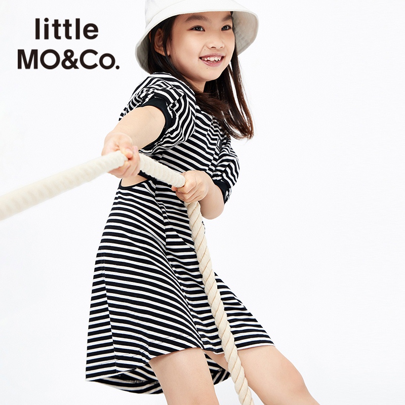 【LittleMoco】童装夏装新款女童解构镂空条纹连衣裙#KBB2DRS022