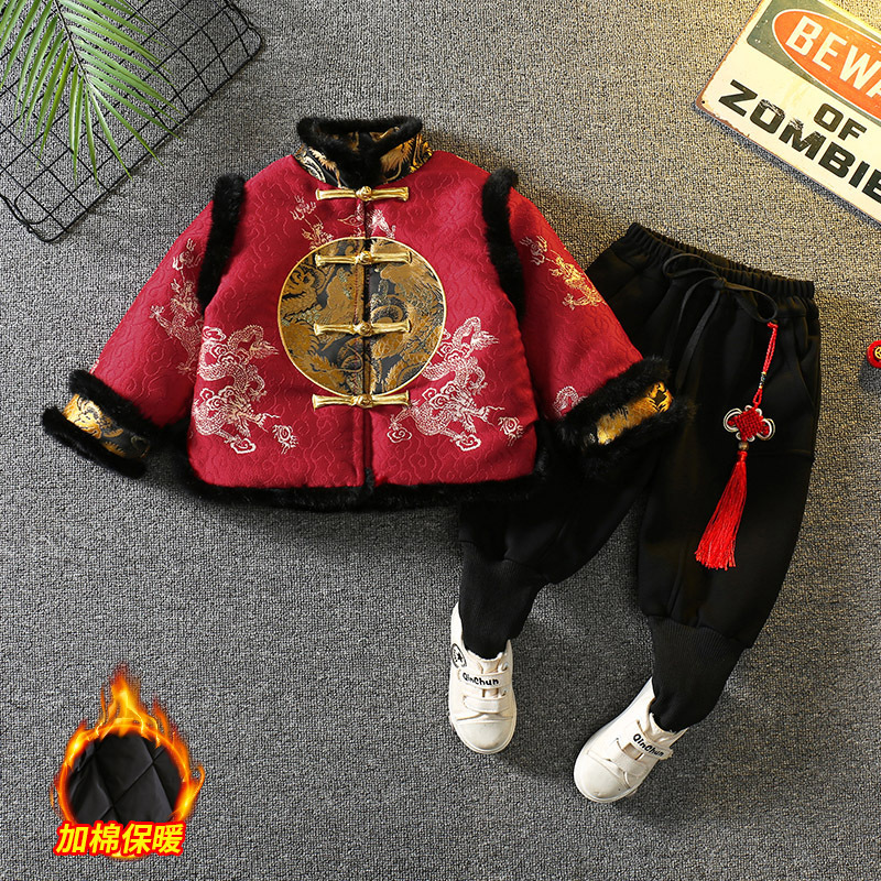 男童女童拜年服加棉加厚喜庆新年衣服儿童男孩宝宝唐装中国风套装