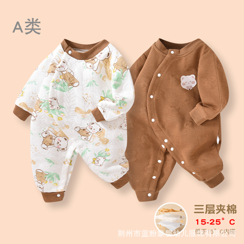 婴儿连体棉衣服新生儿春秋夹棉外穿保暖哈衣初生宝宝过年爬服春装