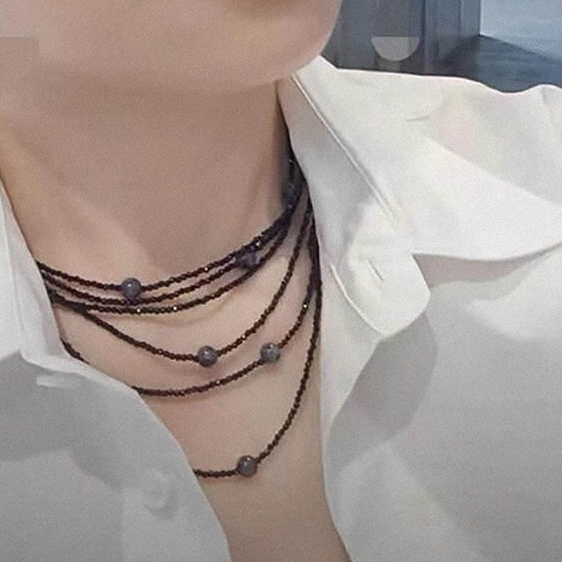 合金项链  [黑米项链]原创设计气质百搭手工时尚多层中古vintage