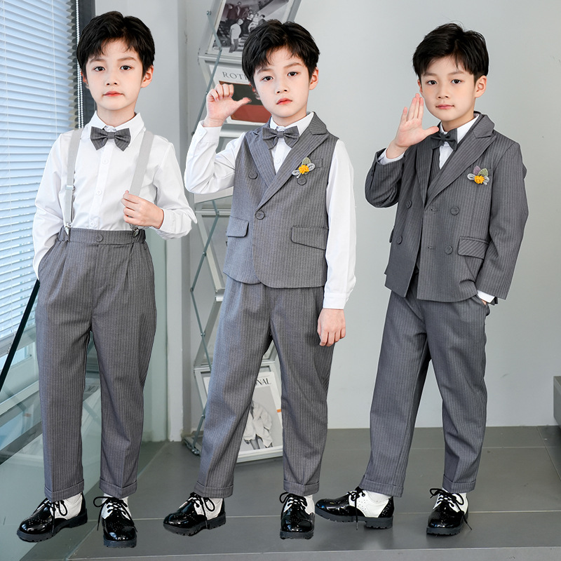 儿童马甲套装春秋款英伦条纹小西服套装宝宝周岁花童主持演出服男