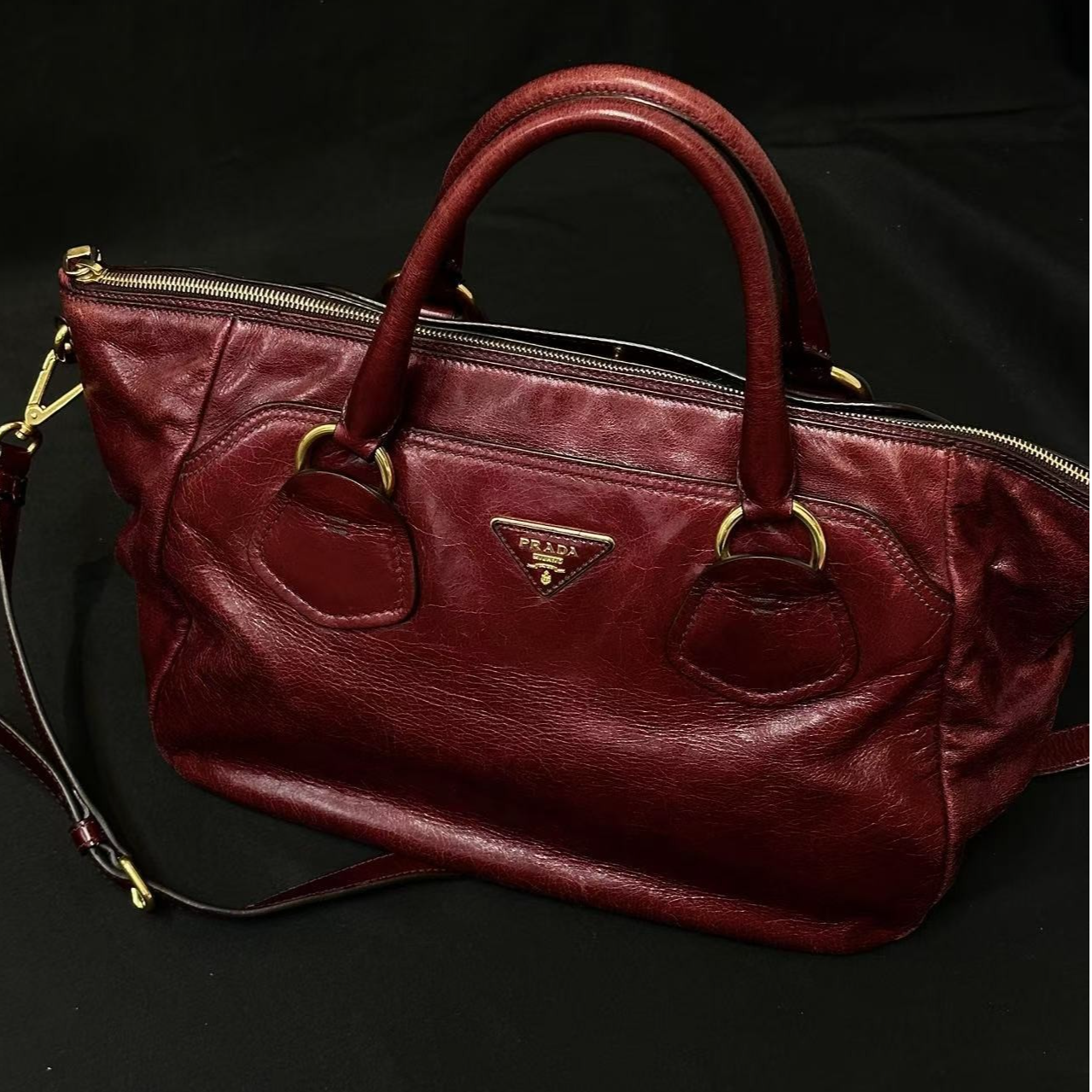 95新 Prada/普拉达 CS5508/Prada红金复古油蜡单肩包