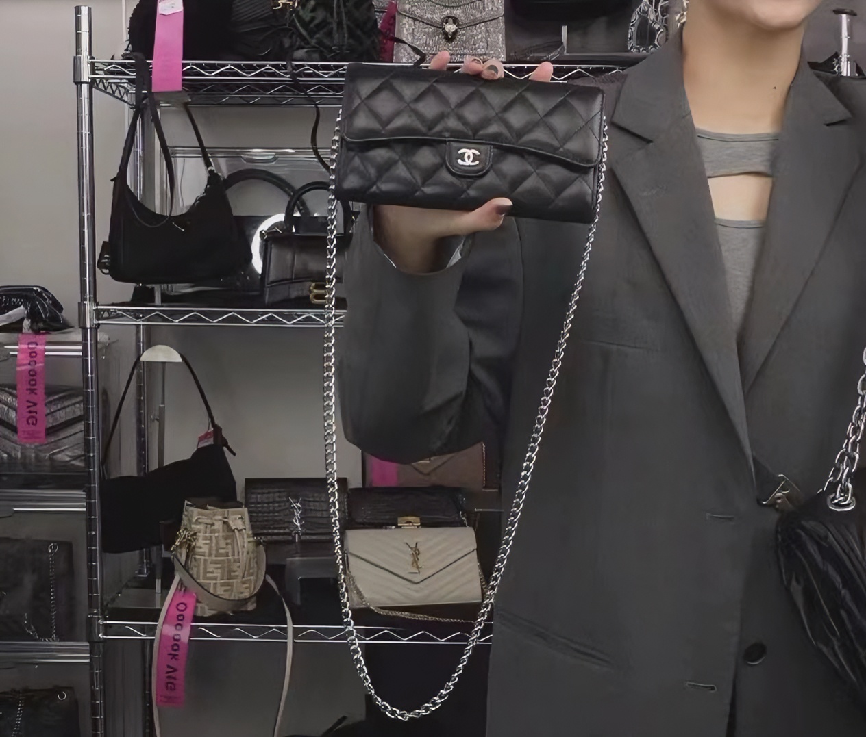 95新 Chanel/香奈儿 CS4424/ 黑银cf手拿钱包