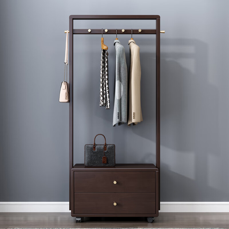 新中式实木挂衣架落地卧室衣帽架简约房间玄关储物收纳移动衣柜架