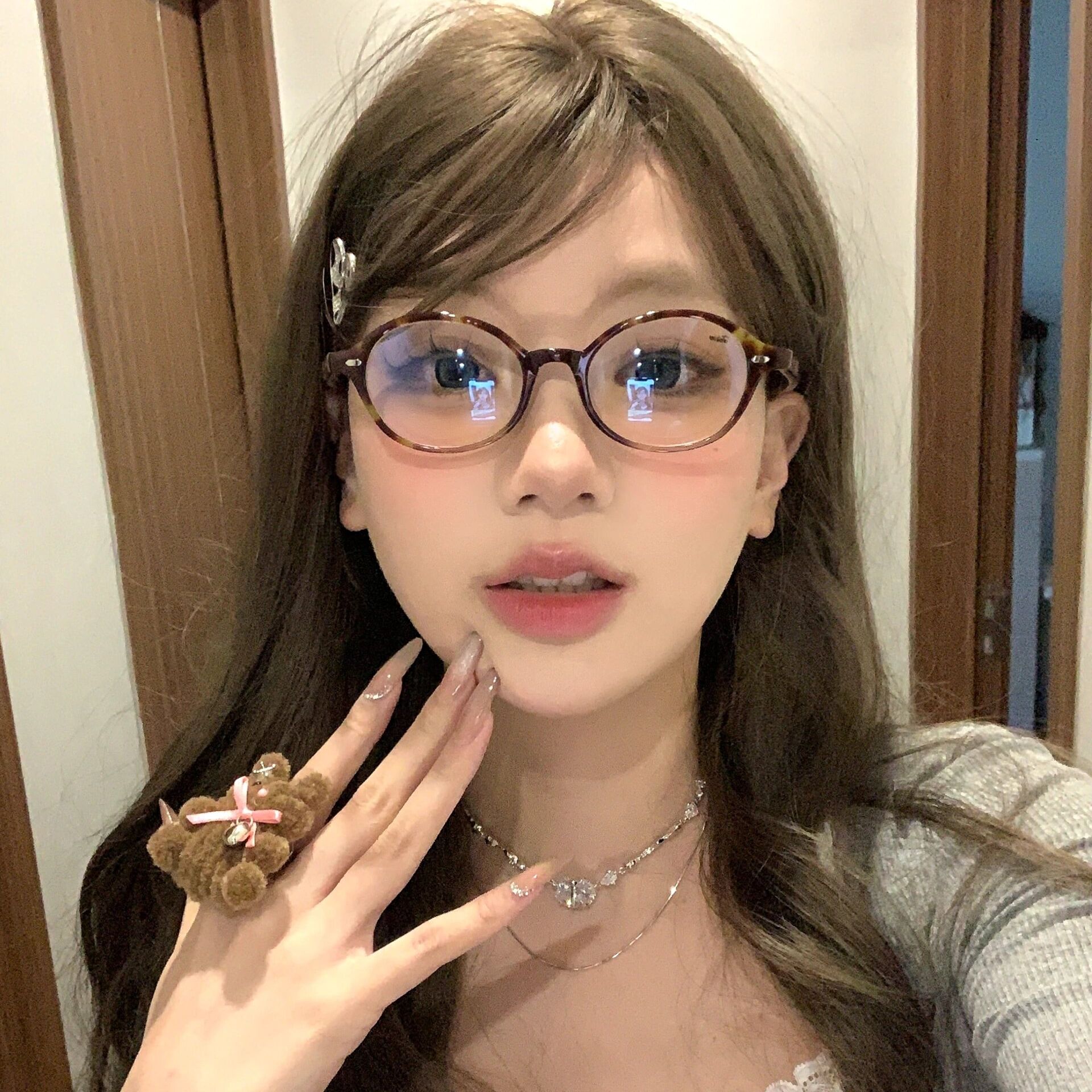 椭圆书呆子眼镜防蓝光女素颜平光镜高级感玳瑁色小框可配近视镜框