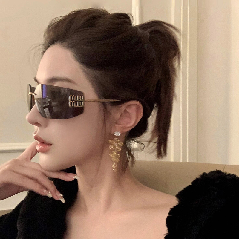 2025新款复古茶色无框墨镜女士个性遮阳大框Y2K太阳眼镜防紫外线