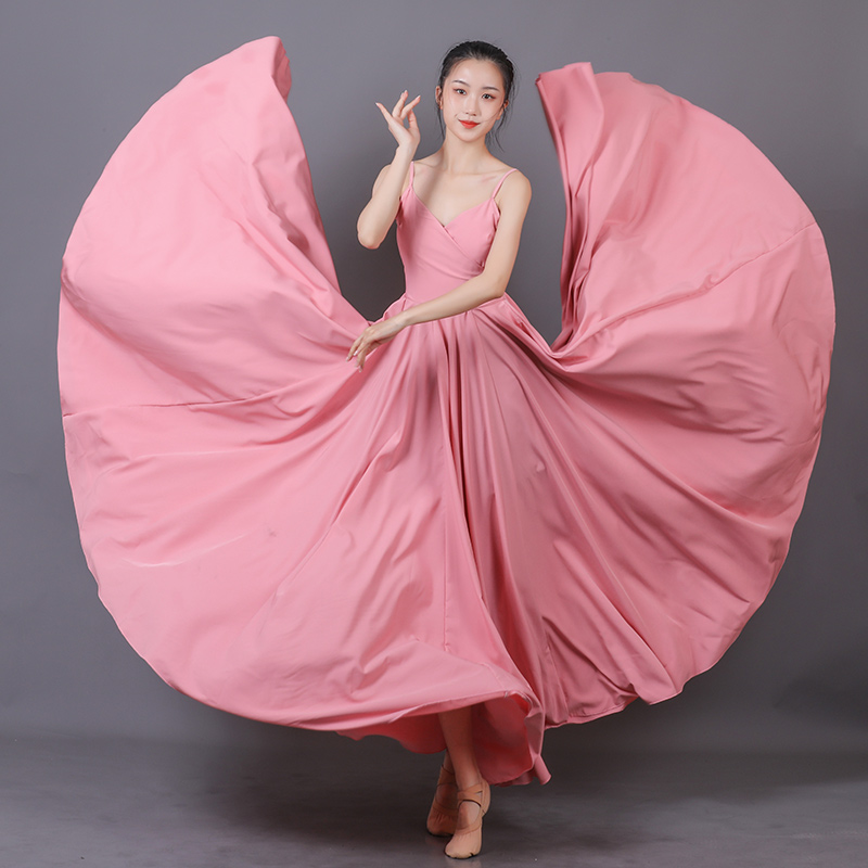 720度现代舞舞蹈服女吊带飘逸大摆连衣裙显瘦显高古典演出服长裙