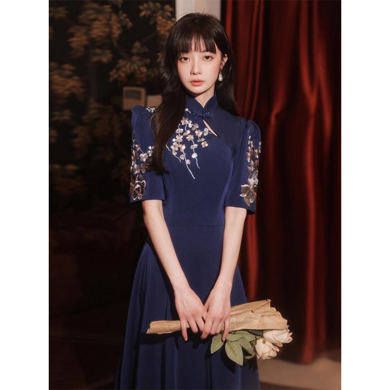 复古晚礼服2023新款优雅中式旗袍宴会气质冬季长款大合唱演出服女