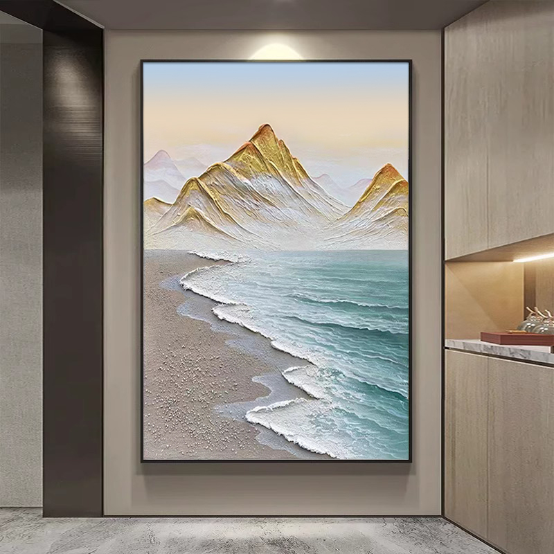 《依山傍水》手绘油画现代简约客厅沙发背景墙装饰画玄关挂画