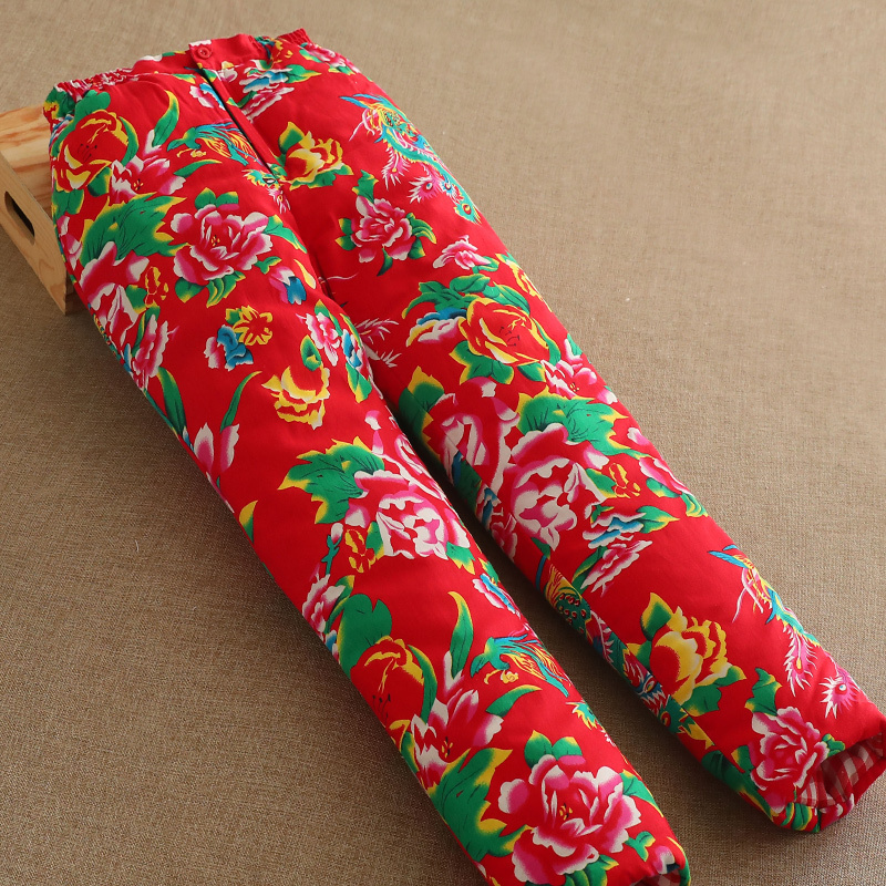 女士东北大花布棉裤 成人保暖高腰拜年棉裤加厚 外穿保暖裤冬季