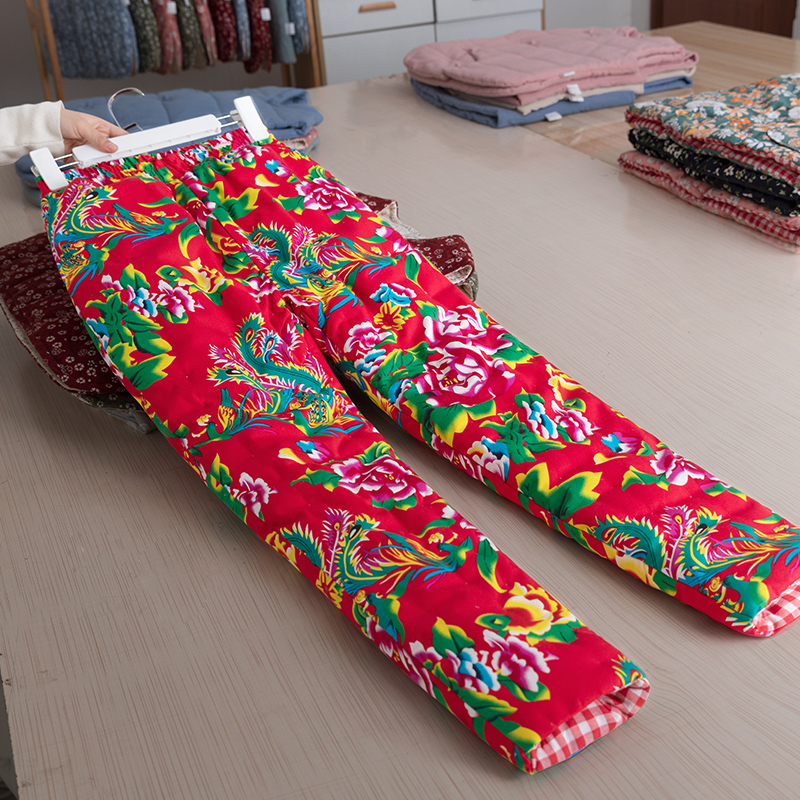 新中式拜年服 冬季加厚保暖裤子手工妈妈装修身高腰外穿 东北超厚