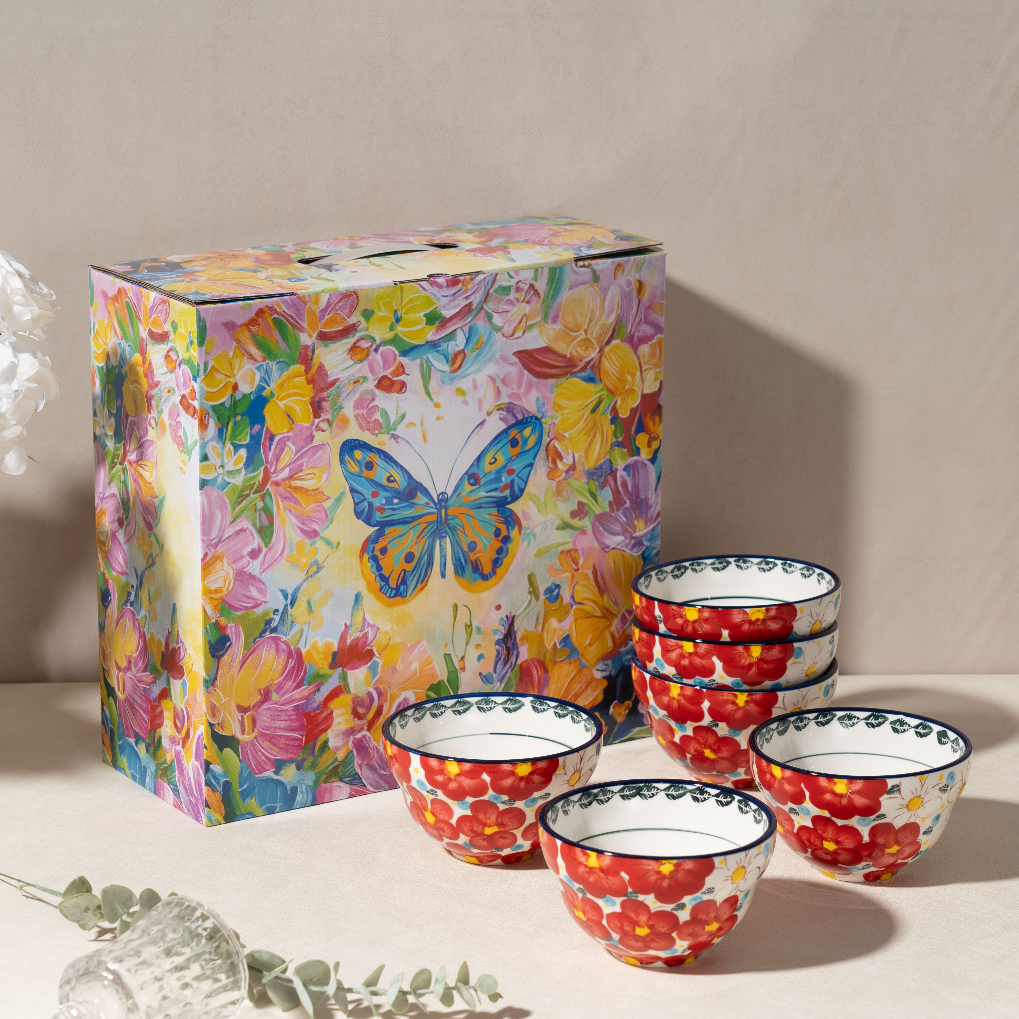 【泡芙专属】西里西亚手绘半夏嫣红-葫芦碗六个礼盒装