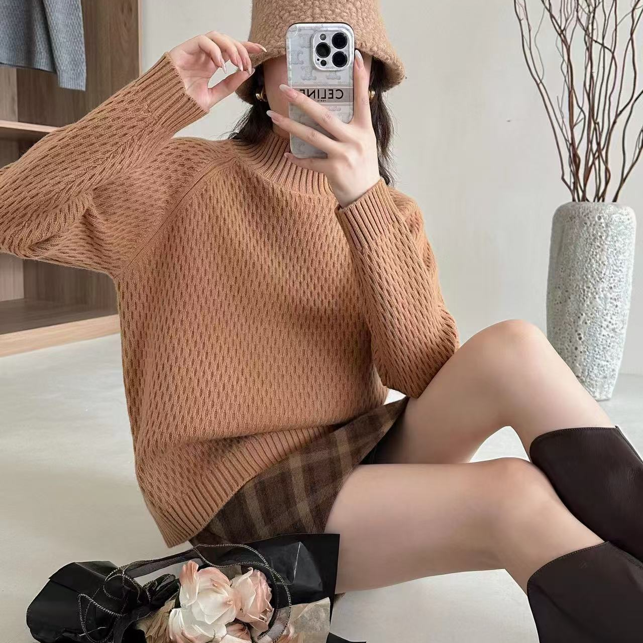 100%纯羊毛衫女士加厚针织高领全羊毛衫女士保暖毛衣羊毛衫女