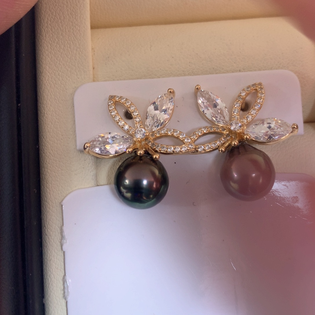 海水珍珠耳饰银S925镶嵌