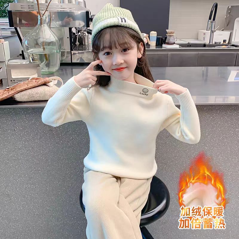 女童新款一体绒洋气毛衣不起球清新女童高领打底衫毛衣女童打底衫