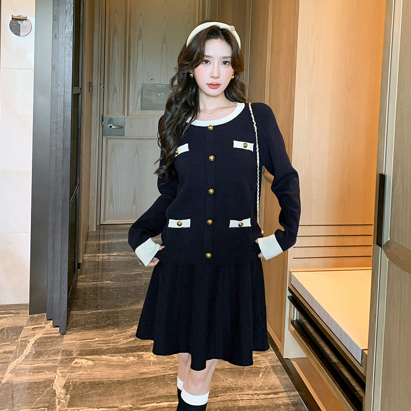 奢姿2025年春季新款大码女装开衫短裙套装胖妹妹撞色小香风两件套