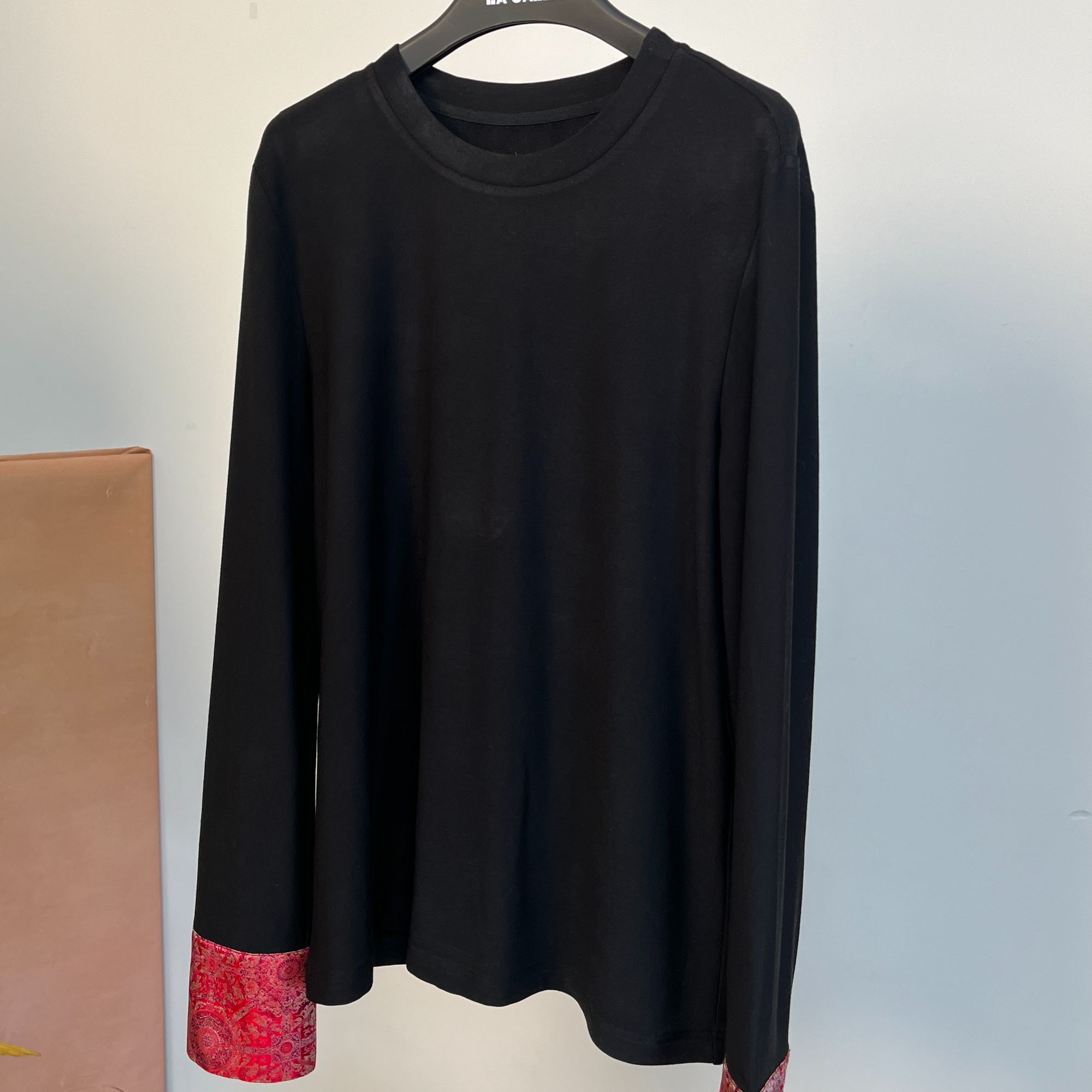 大码高弹力拼宋锦打底衫