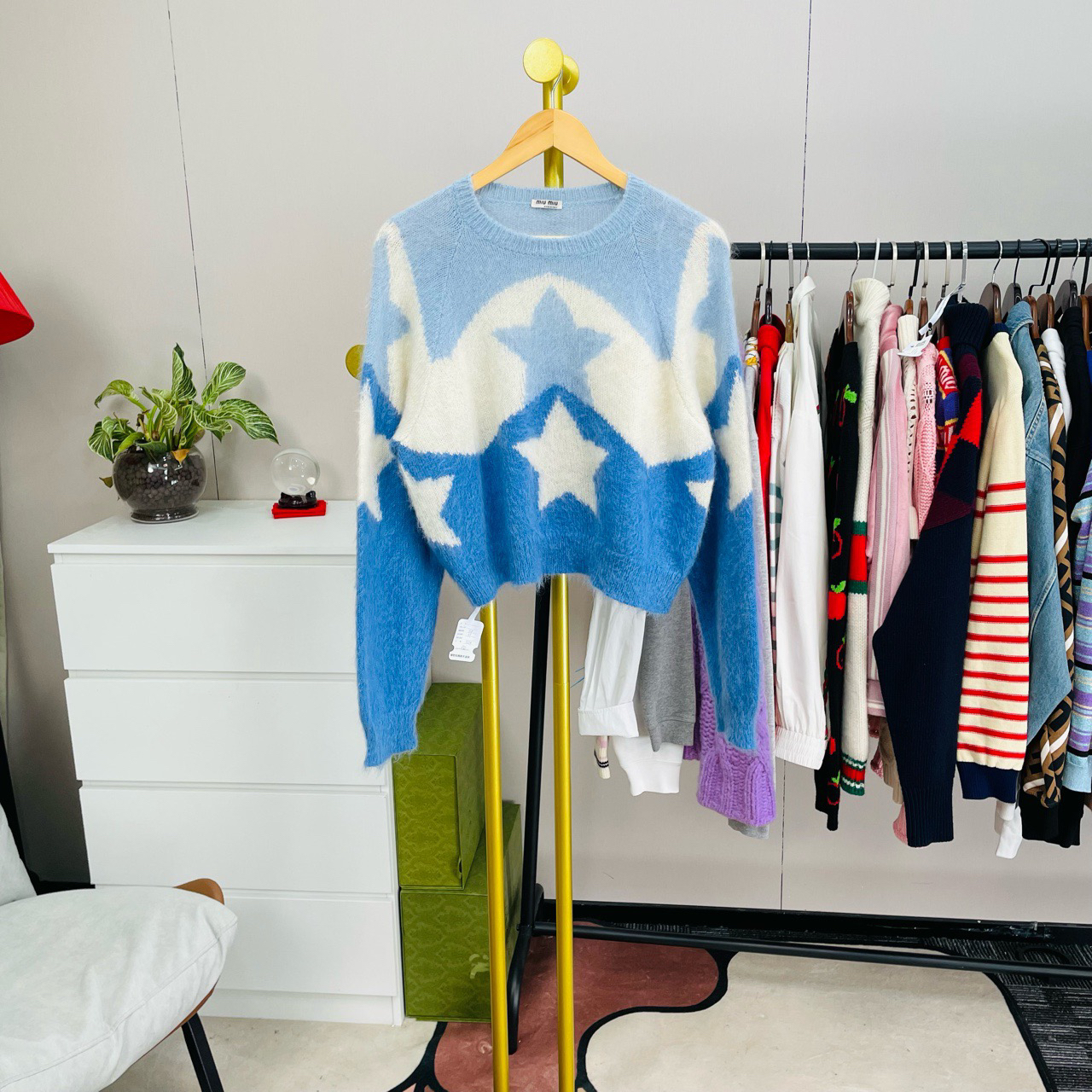 Miumiu/缪缪 蓝色星星毛衣 40码 99新