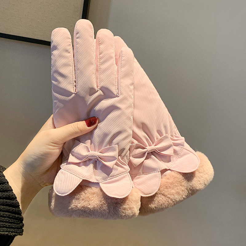 粉色手套女冬季可爱保暖触屏骑行防寒加绒加厚电动车挡风女式手套