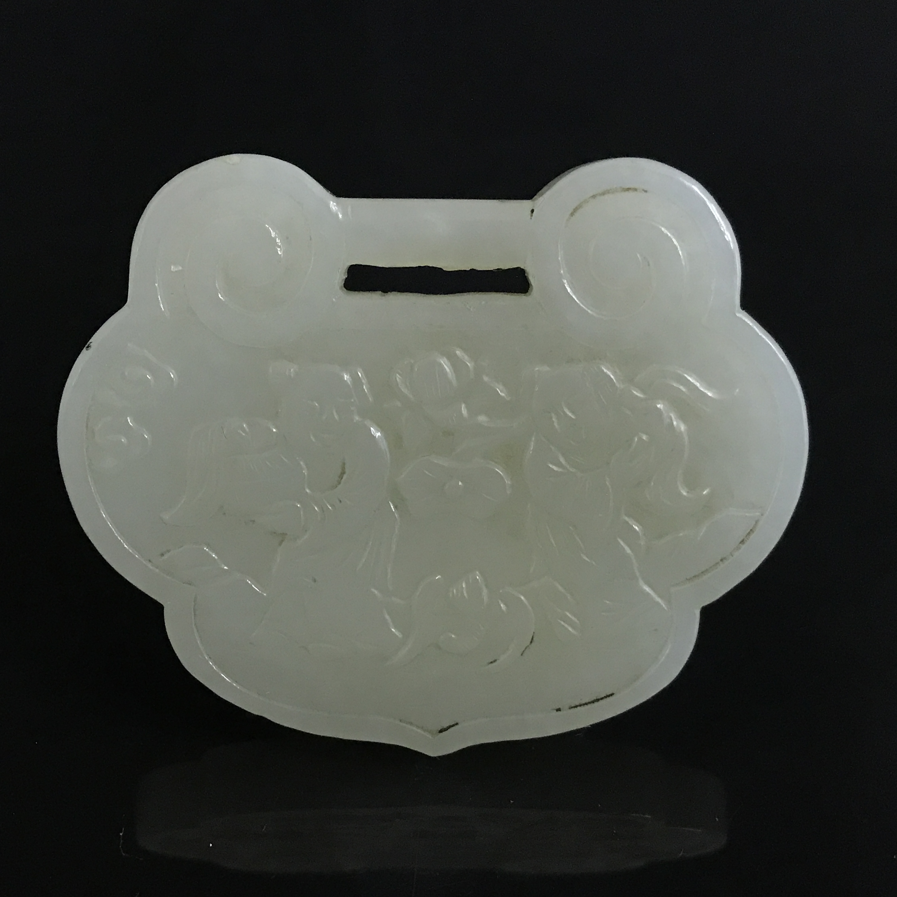 清代和田玉和合二仙如意锁形佩/345070/收藏/传承/【友谊文物商店】