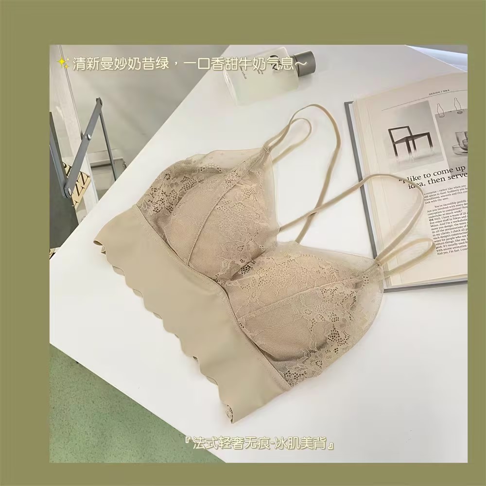 9980网红V领时尚透气大码蕾丝女士轻奢小胸无痕美背打底文胸法式