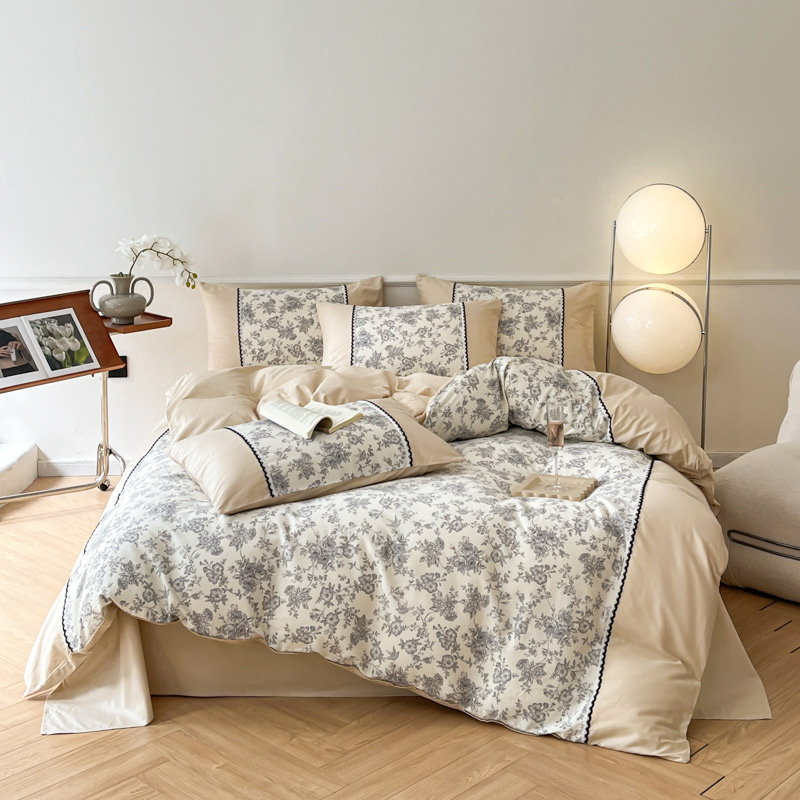  ins风印花全棉亲肤轻奢法式复古纯棉四件套 床品套件简约宿舍