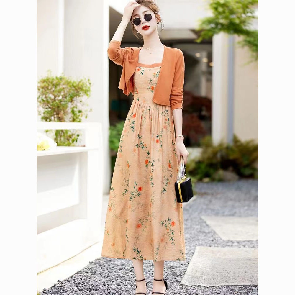 新中式复古小众套装挂脖裙子连衣裙女夏季气质开衫外套上衣两件套