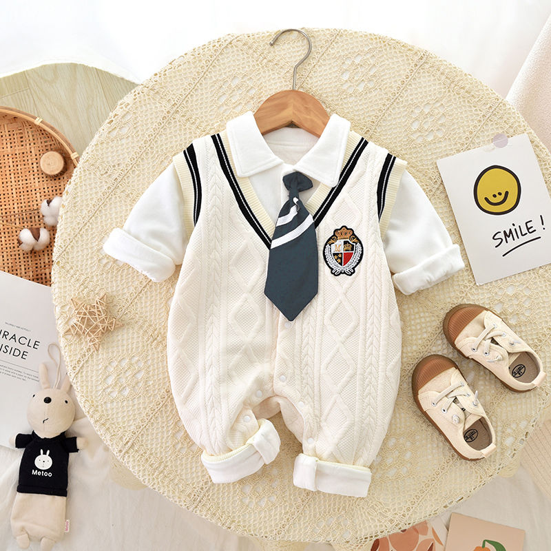 新生婴儿衣服双层加厚外套秋冬款宝宝连体衣长袖哈衣外出爬服超萌