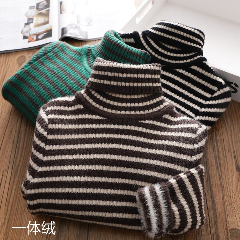女童加厚一体绒毛衣冬季新款儿童打底衫中大童高领保暖软糯针织衫