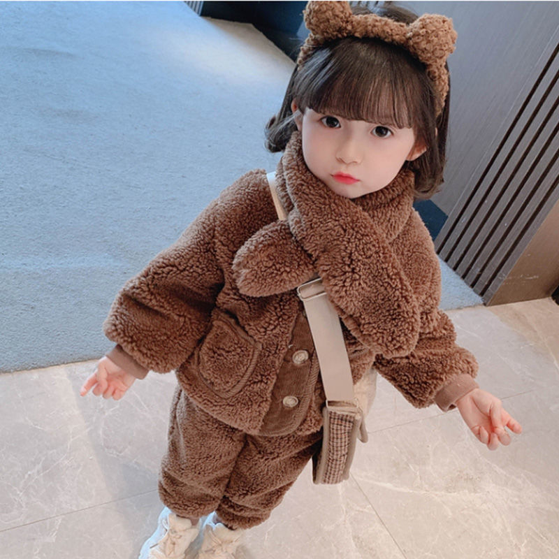 网红女童冬季套装2023新款韩版洋气儿童秋冬装宝宝时髦加绒两件套