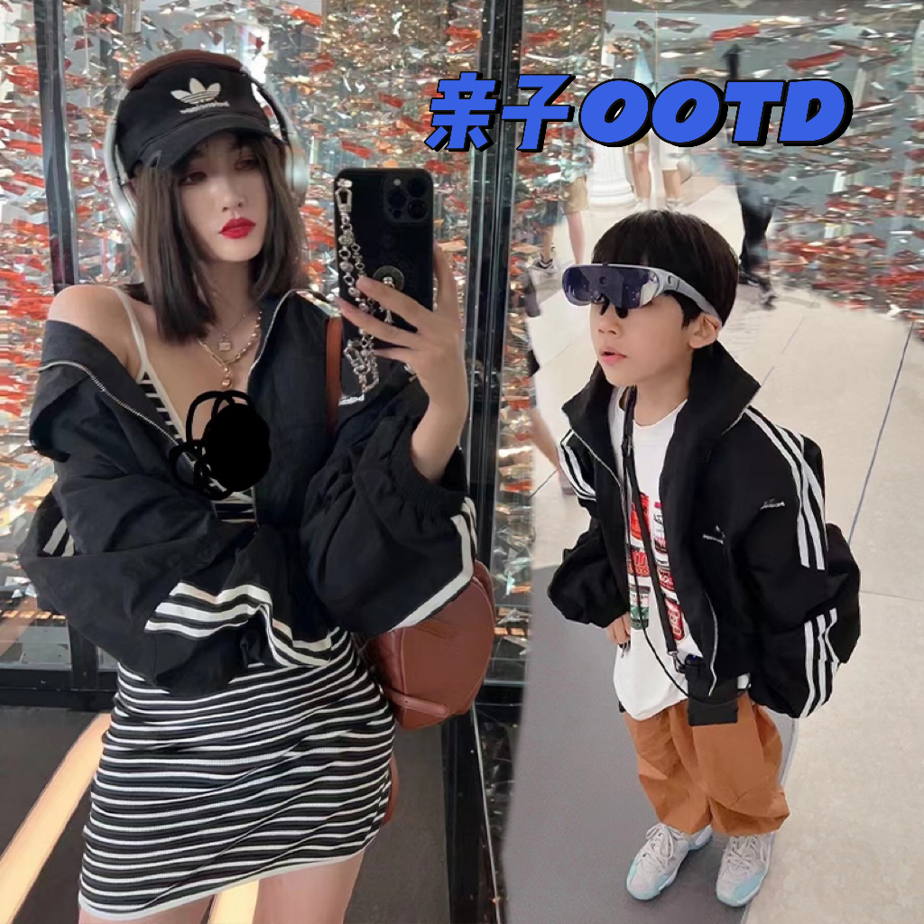 【可妈自制秋款】23.7儿童装男女童亲子黑色长袖百搭梭织短款外套