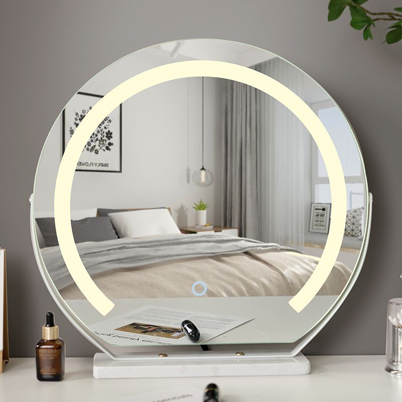 简约旋转化妆镜带补光灯家用桌面半圆大号镜子带灯女生宿舍专用