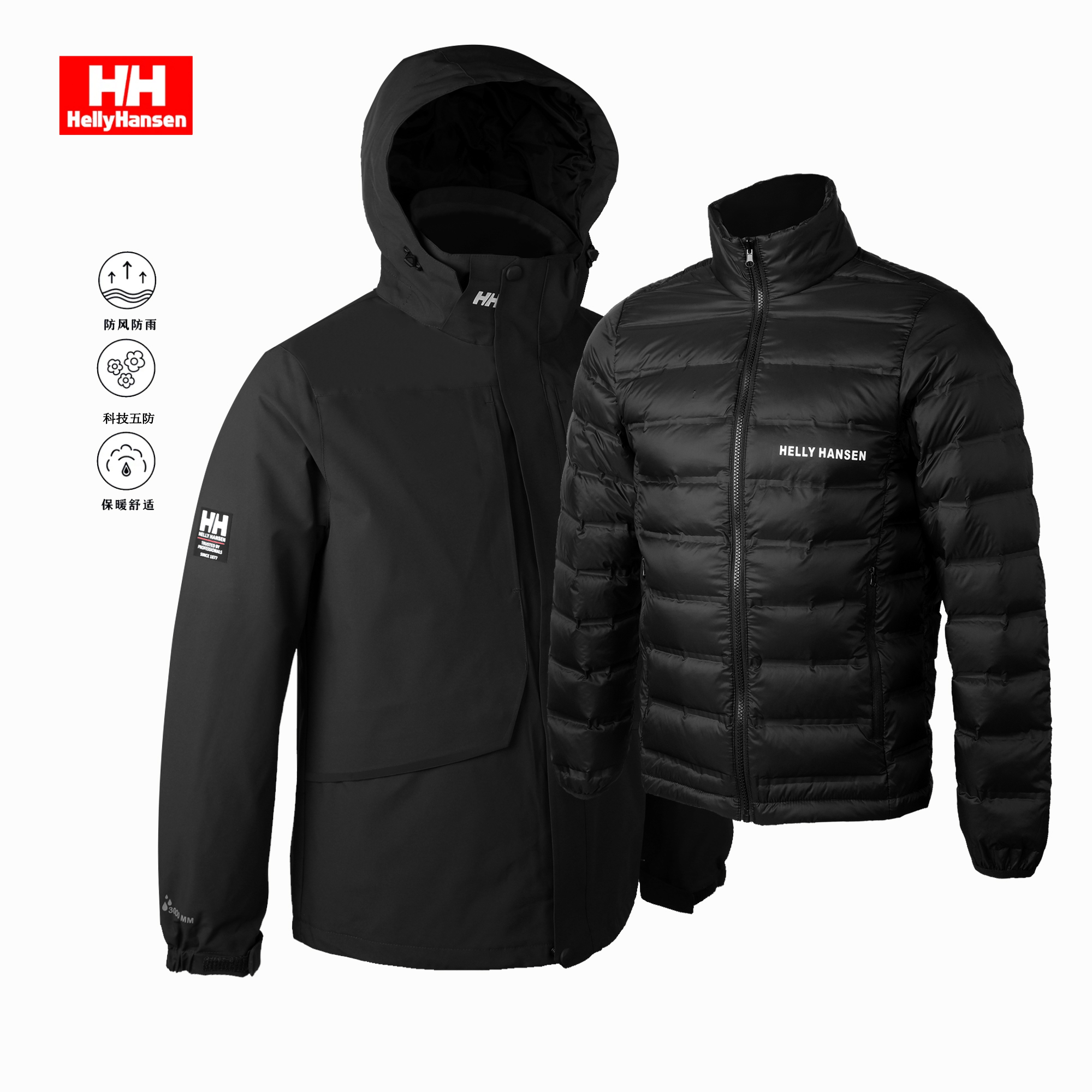 HH汉森高防水强透湿三合一户外冲锋衣真两件羽绒内胆保暖外套华2