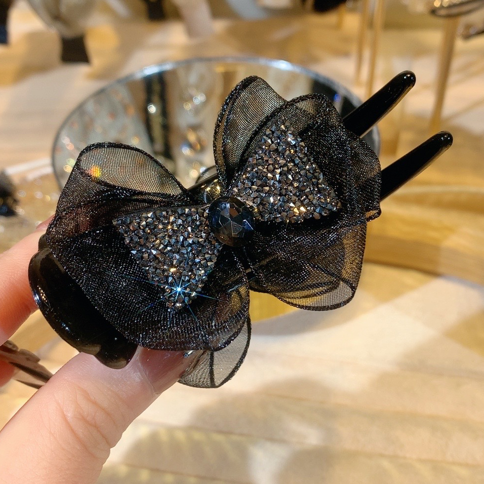 非金属亚克力发饰 丸子头抓夹蝴蝶结气质网红发饰轻奢黑色韩版女