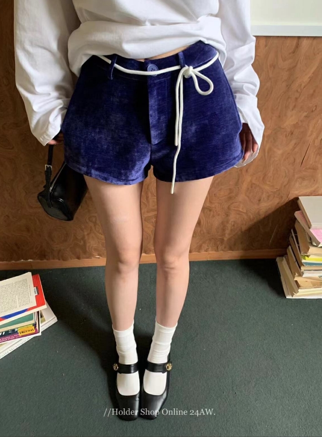 HOLDER （6623#库）显瘦百搭复古丝绒短裤 KC