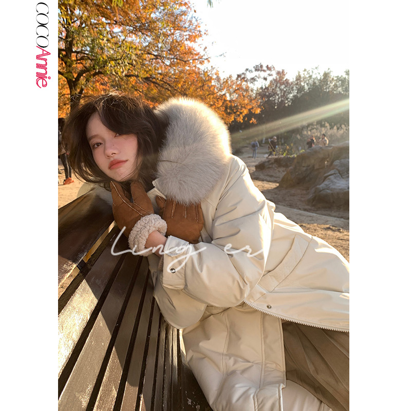 氛围感大片网红白鸭绒羽绒服中长款加厚女装外套女款洋气派克服