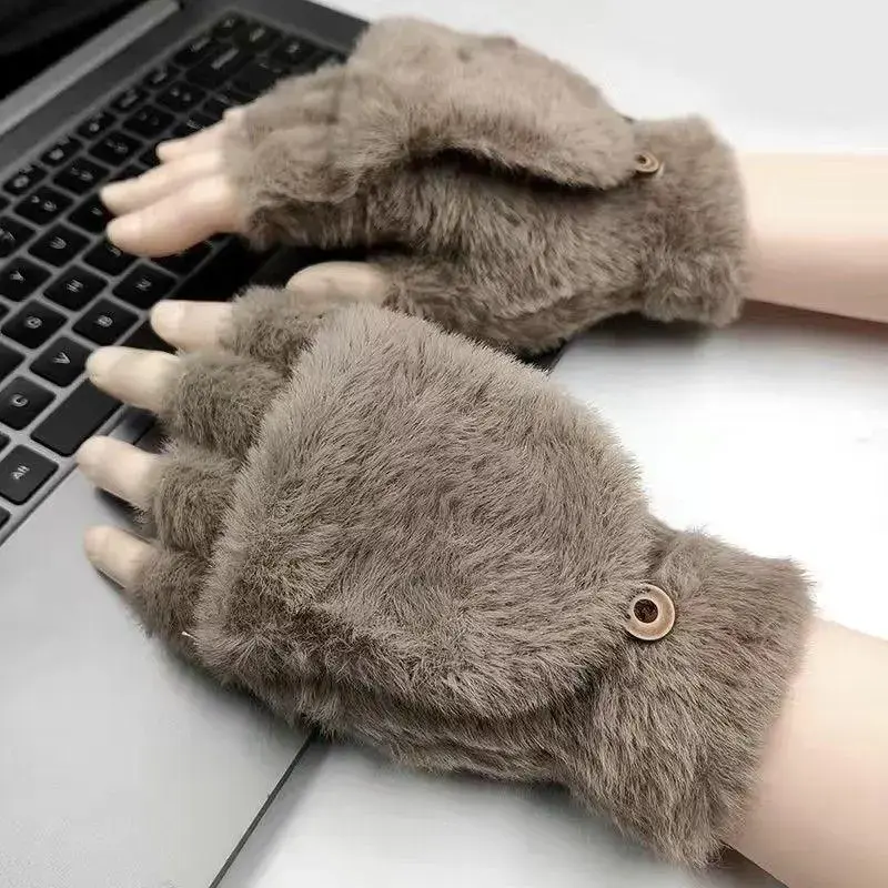 冬天玩电脑可以敲键盘的手套翻盖保暖办公室半指办公写字打字Z121