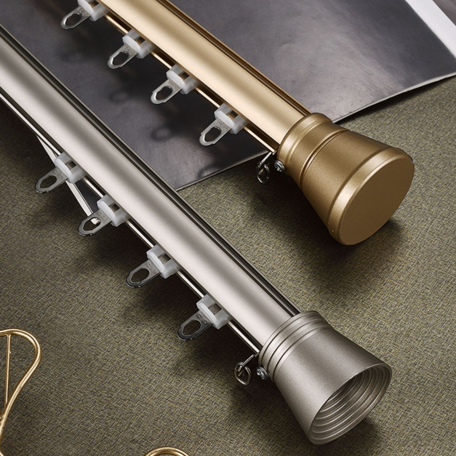 窗帘轨道滑轮铝合金滑道单轨道飘窗阳台顶装侧装静音双轨滑轨直轨