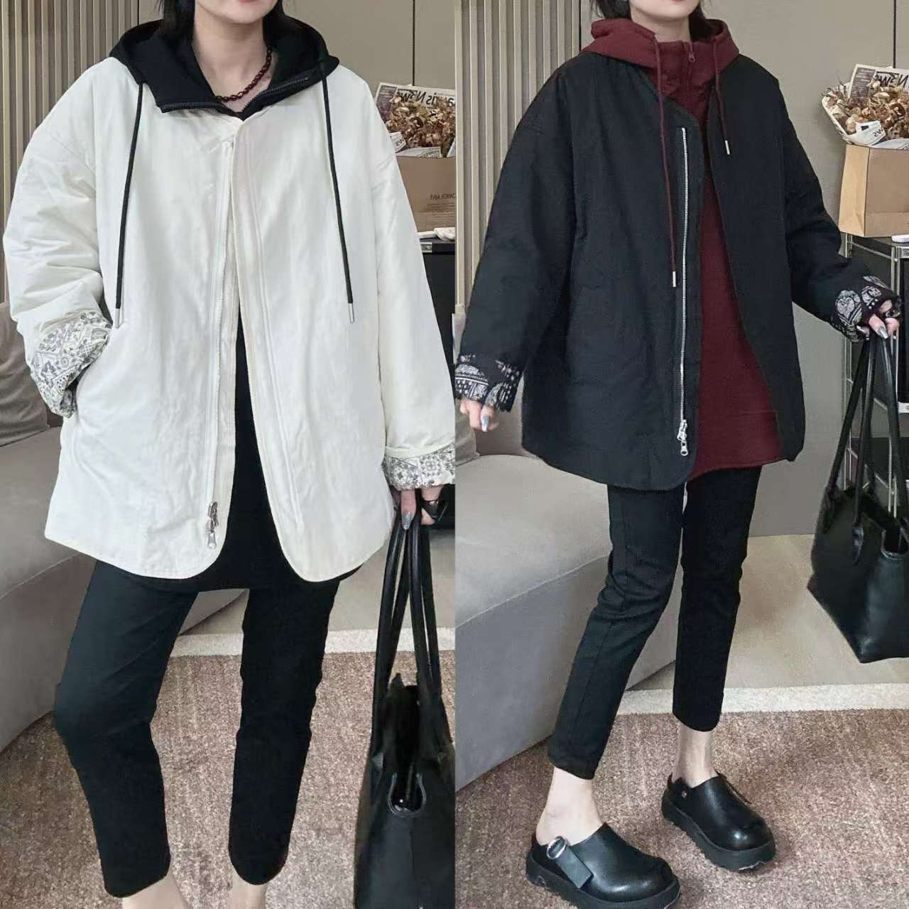 Dayuan   【腰果花外套】秋冬加棉腰果花简约V领显瘦外套9038