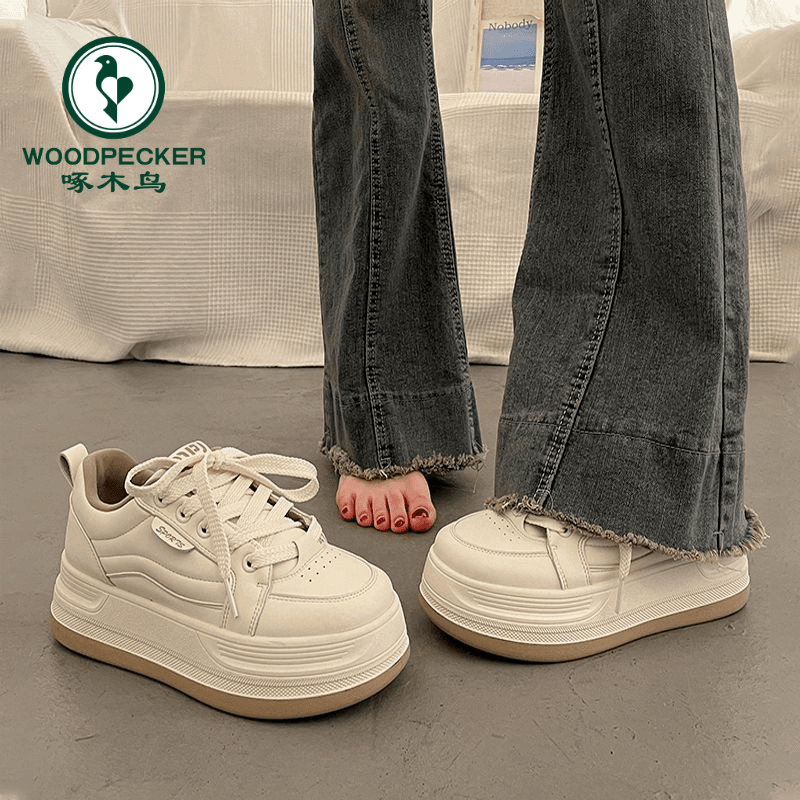 啄木鸟厚底板鞋ins女鞋小众春秋百搭小白2025新款休闲气质鞋子