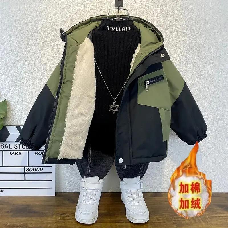 男童冬装棉衣2023新款洋气儿童秋冬季加绒外套时髦男孩派克服棉袄