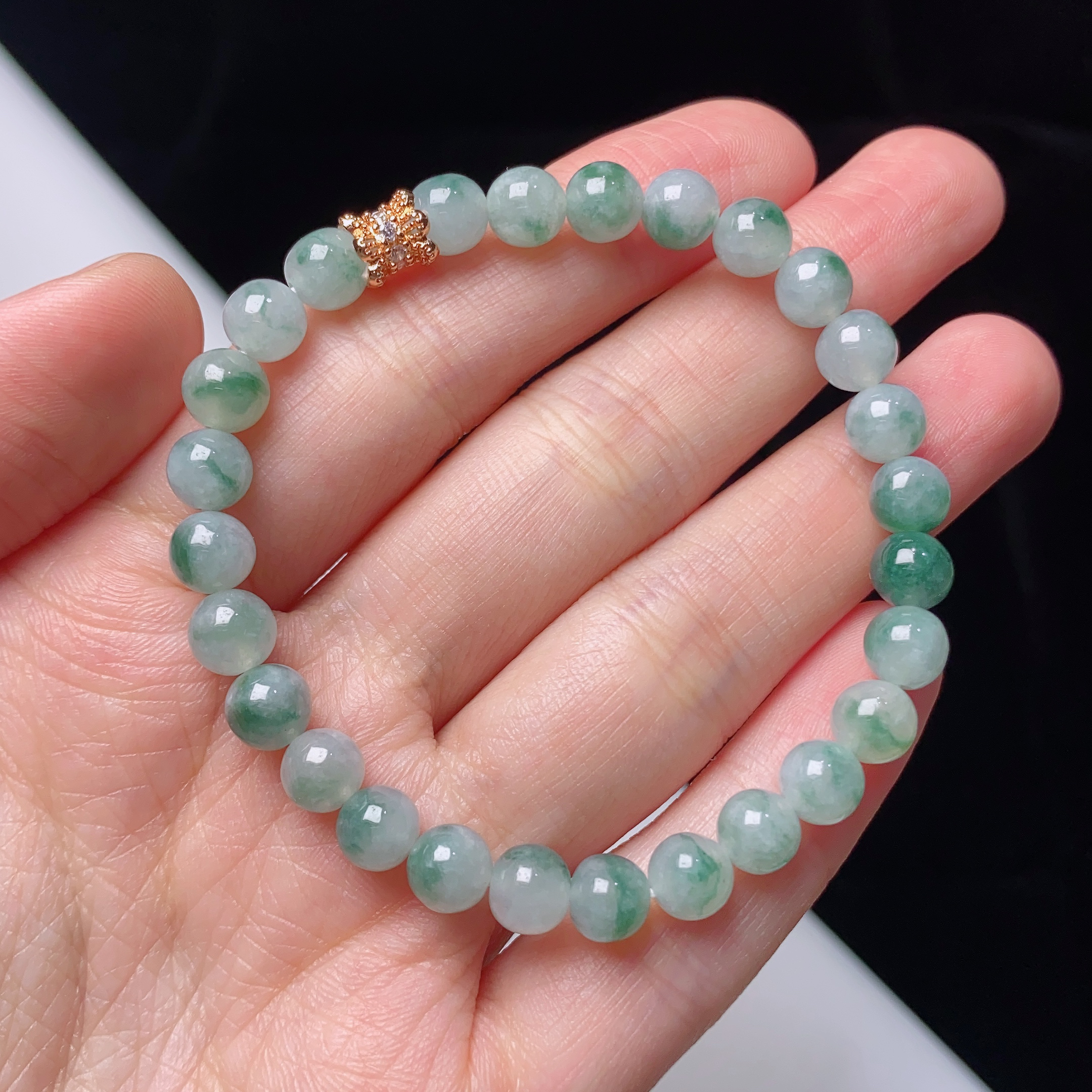 缅甸天然翡翠A货冰润飘花手链卡6.5mm女士时尚