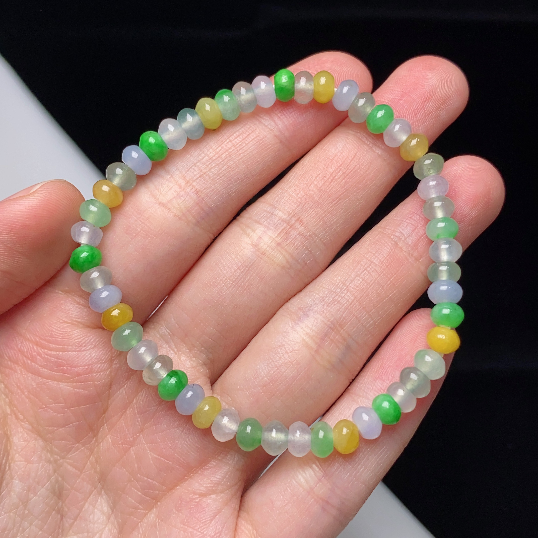 缅甸天然翡翠A货冰种多宝算盘珠手链卡5.5mm彩色玉手串