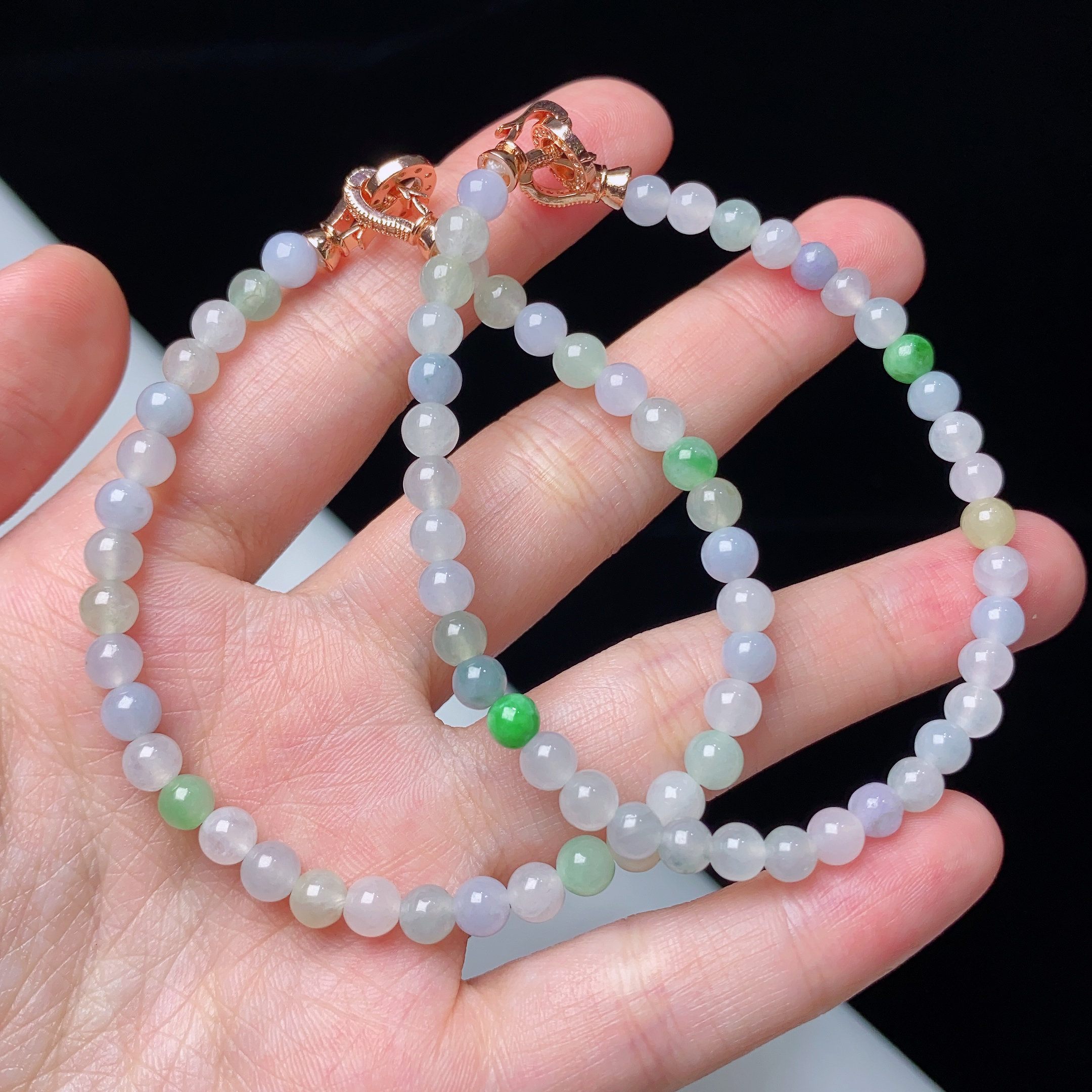 缅甸天然翡翠A货冰润马卡龙小米珠手链卡4.3mm彩圈（多样性发其一）