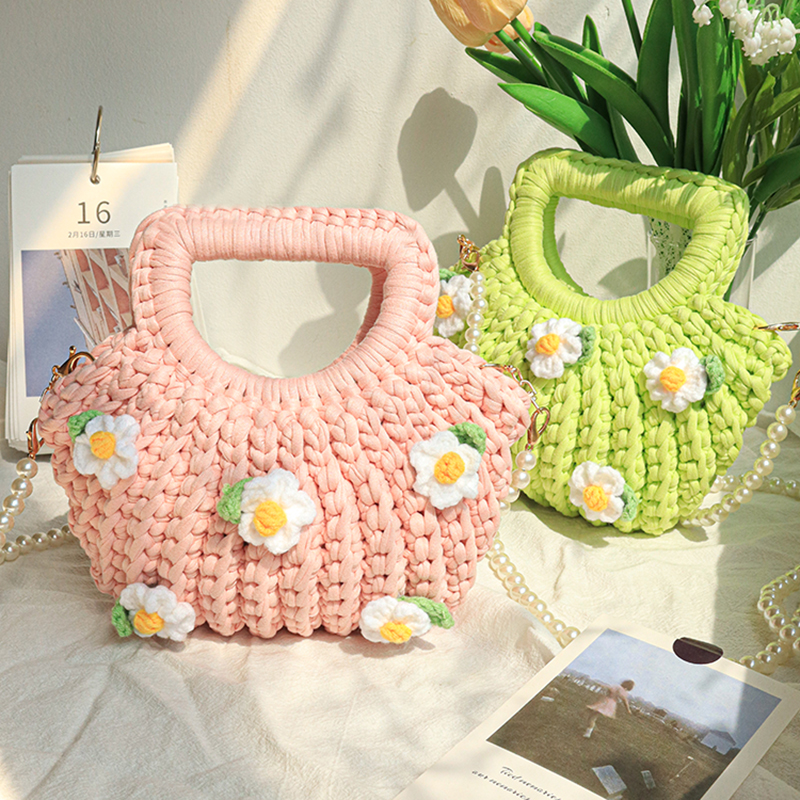 栀子花贝壳包手工diy材料包斜挎小清新编织布条线送闺蜜女友礼物