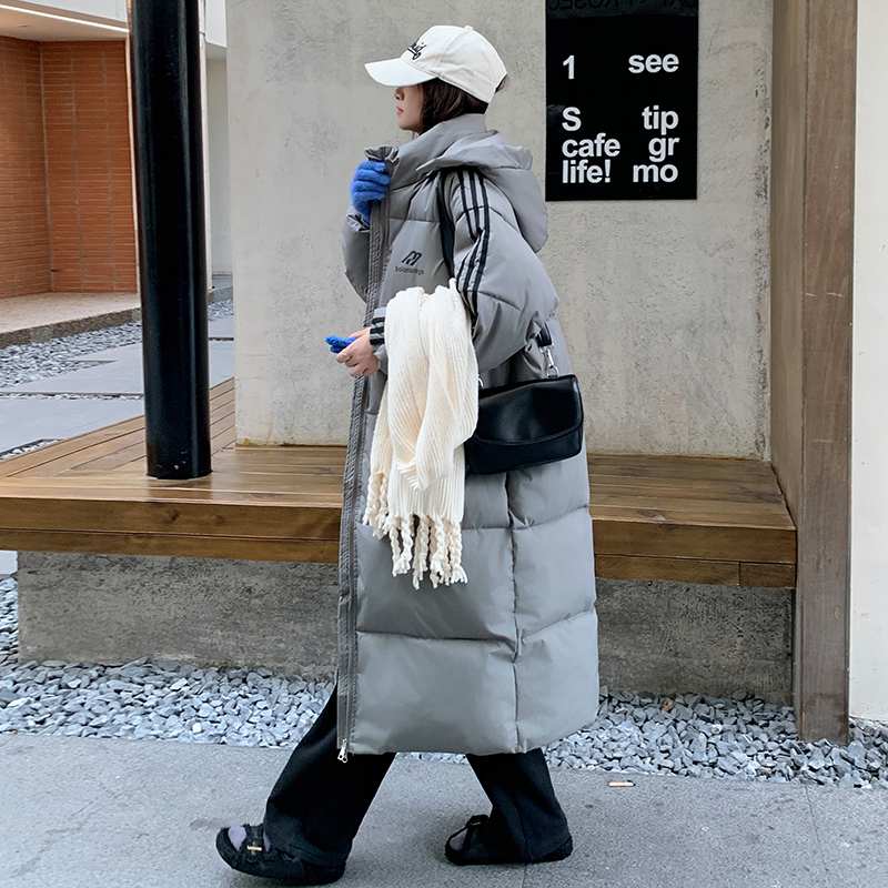 【小扬哥推荐】3条杠棉服女长款过膝韩版宽松连帽情侣加厚显瘦外套