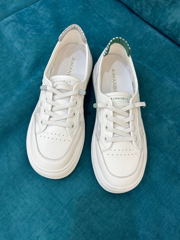 漫步佳人小白鞋时尚百搭真皮透气舒适春季平底牛皮