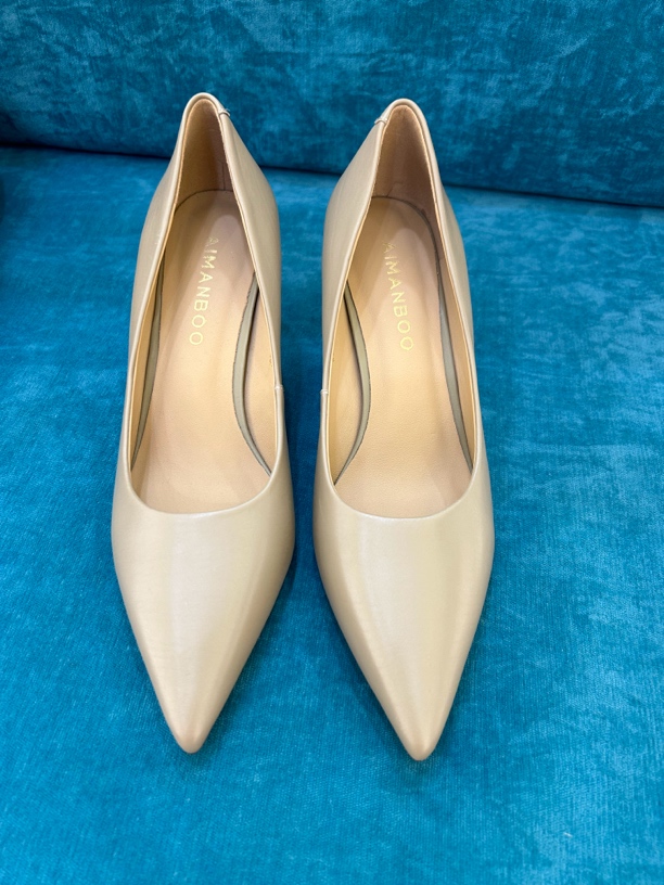 漫步佳人尖头高跟皮质单鞋气质