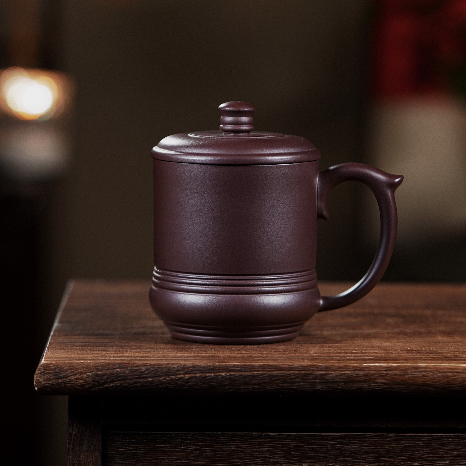 宜兴原矿紫茄泥（350CC）线圈紫砂盖杯带盖茶杯定制家用办公室