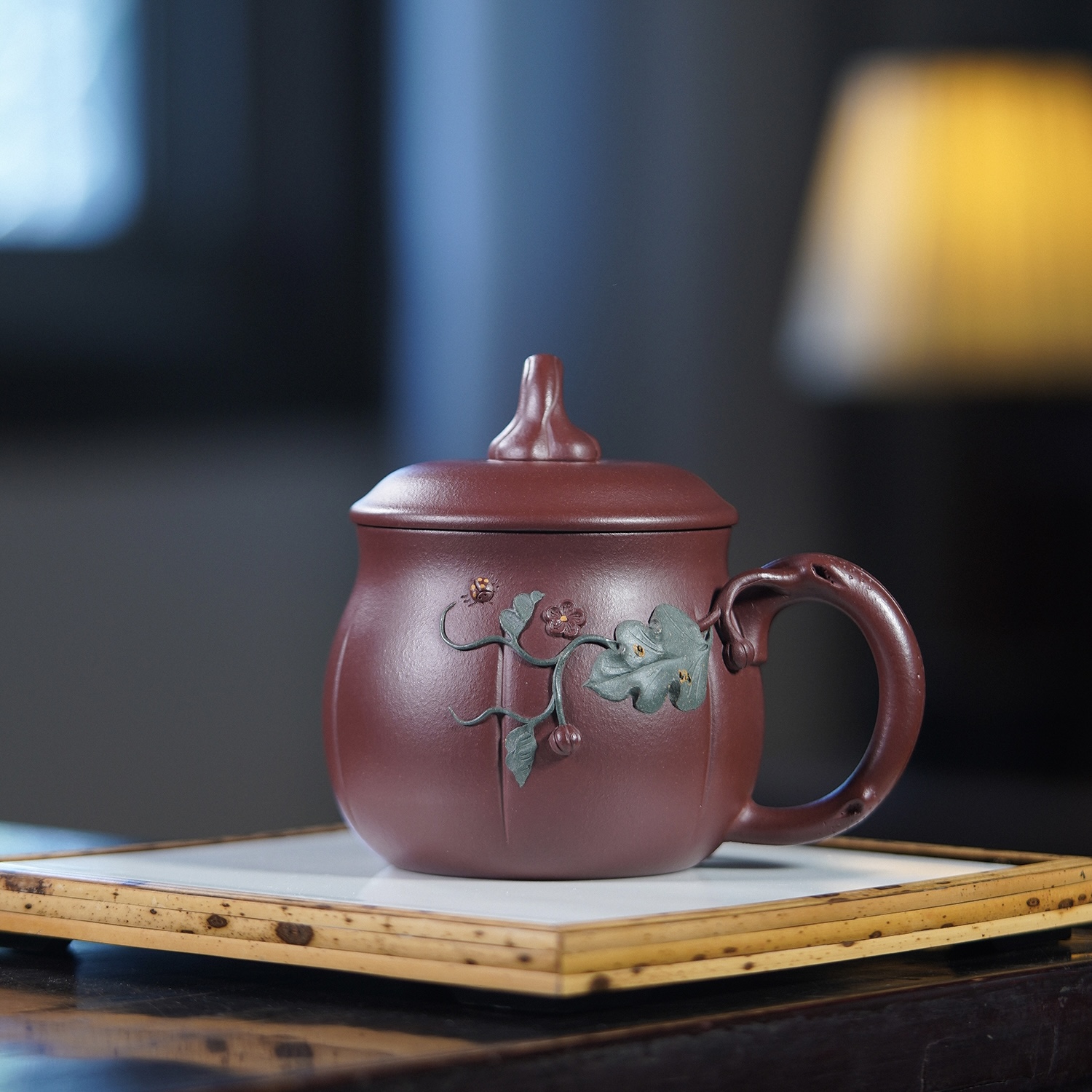 宜兴原矿红皮龙(450CC)花器南瓜紫砂盖杯纯手工茶杯高档送礼礼品